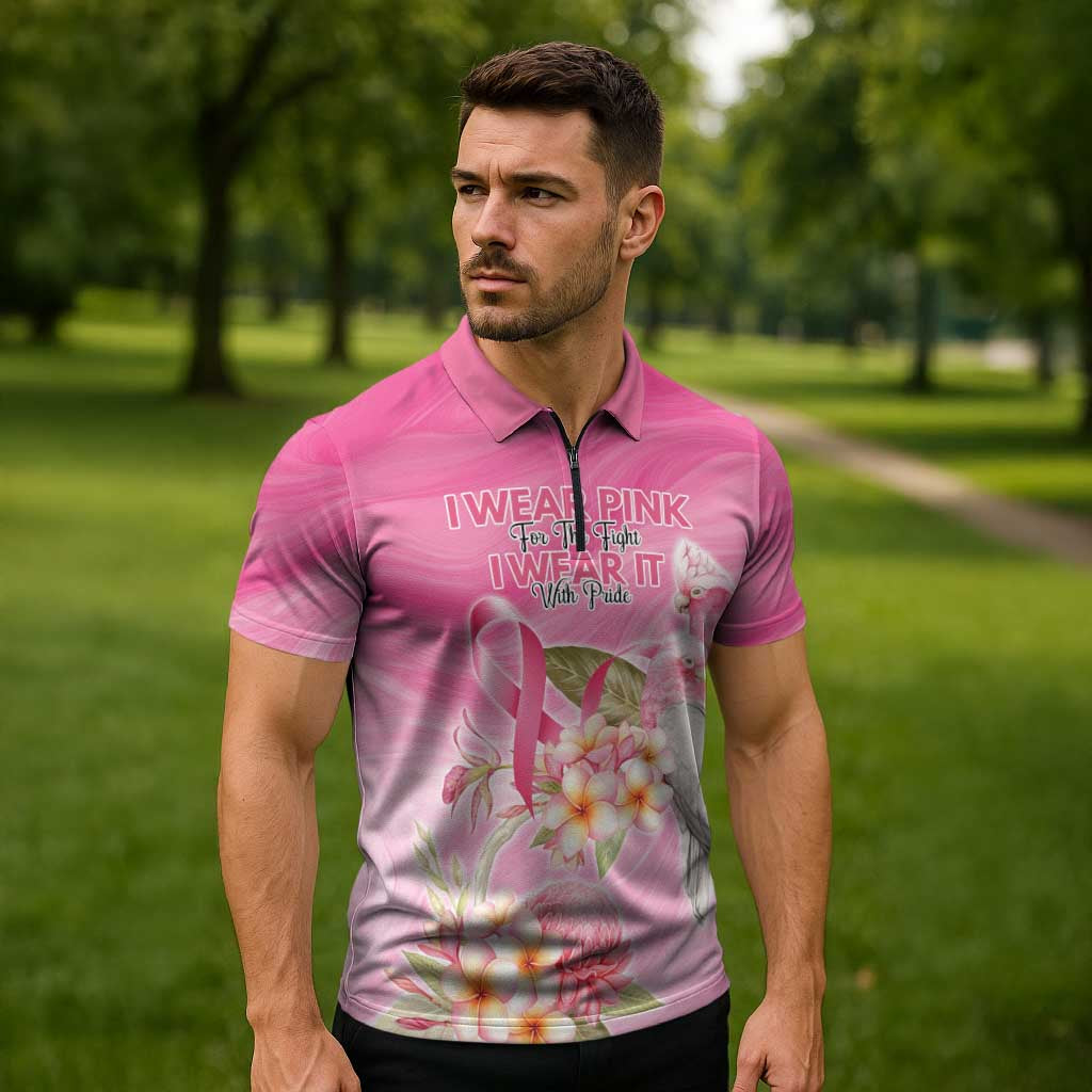 Personalised I Wear Pink For The Fight Zipper Polo Shirt Australian Breast Cancer Spirit - Aussie Hoodie