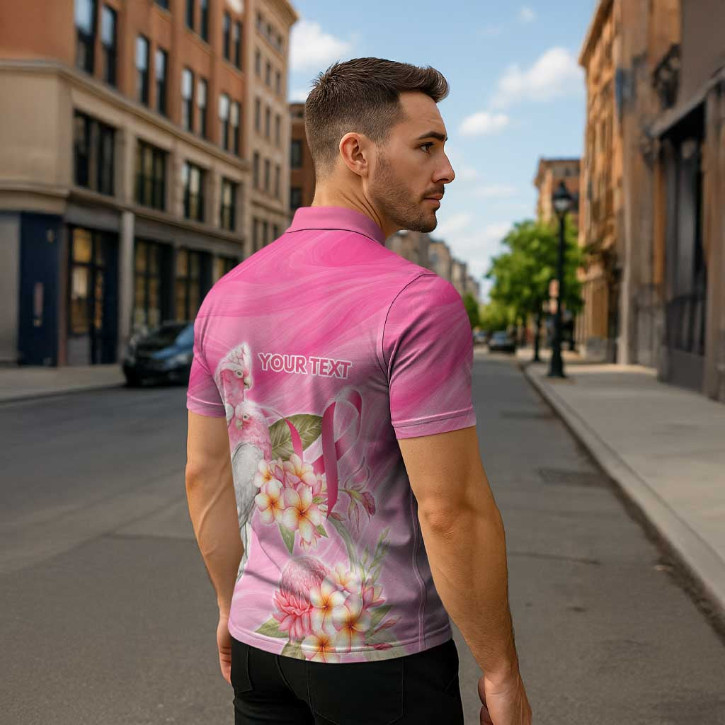 Personalised I Wear Pink For The Fight Zipper Polo Shirt Australian Breast Cancer Spirit - Aussie Hoodie