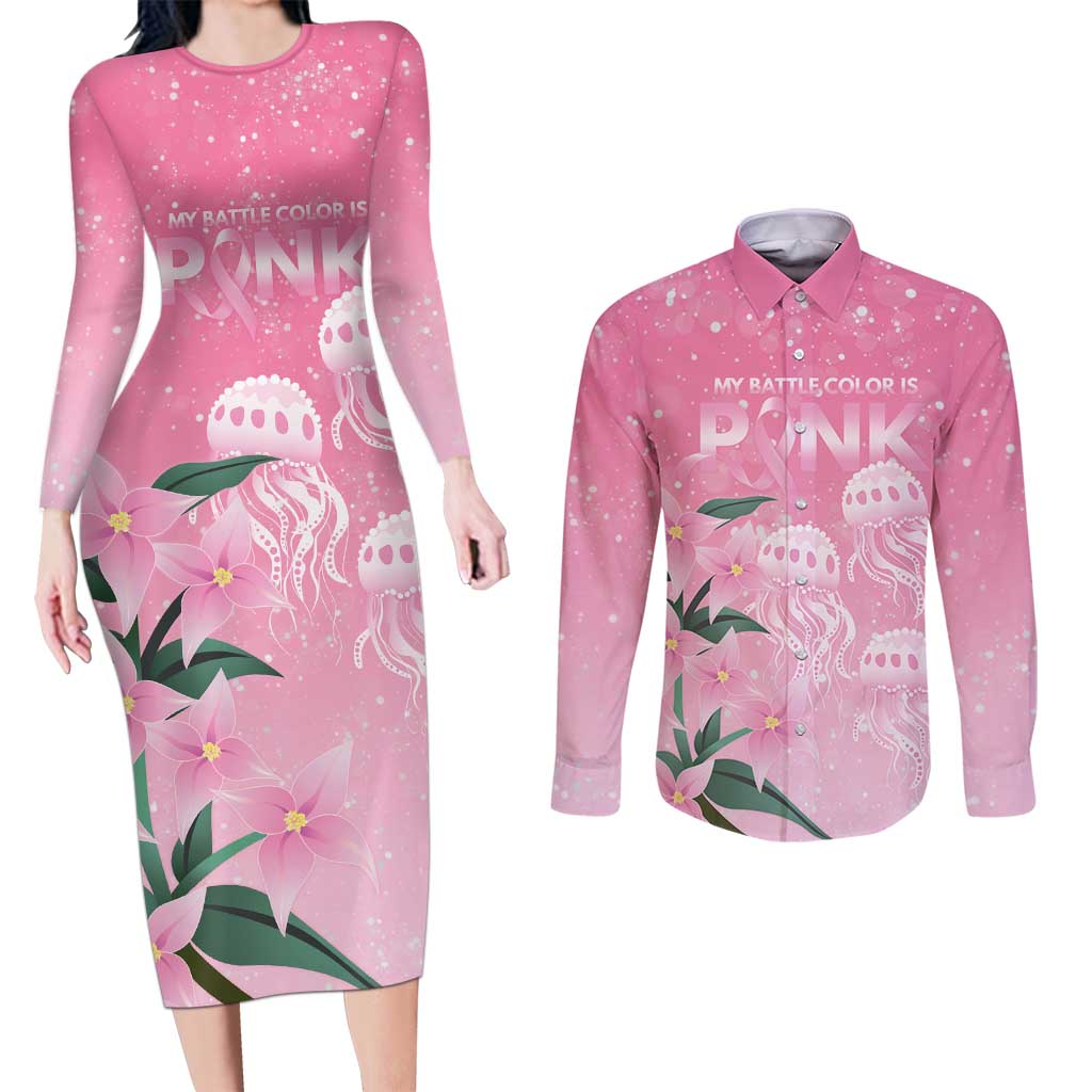 Personalised Pink Boronia of Hope Couples Matching Long Sleeve Bodycon Dress and Long Sleeve Button Shirt Australia’s Fight Against Breast Cancer - Aussie Hoodie