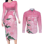 Personalised Pink Boronia of Hope Couples Matching Long Sleeve Bodycon Dress and Long Sleeve Button Shirt Australia’s Fight Against Breast Cancer - Aussie Hoodie