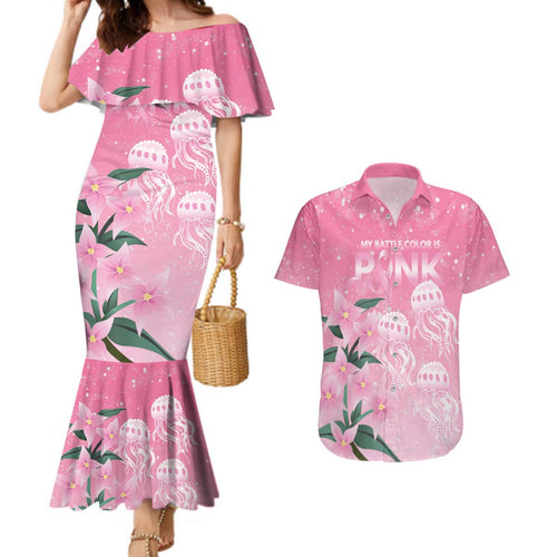 Personalised Pink Boronia of Hope Couples Matching Mermaid Dress and Hawaiian Shirt Australia’s Fight Against Breast Cancer - Aussie Hoodie