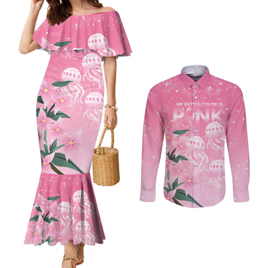 Personalised Pink Boronia of Hope Couples Matching Mermaid Dress and Long Sleeve Button Shirt Australia’s Fight Against Breast Cancer - Aussie Hoodie
