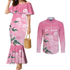 Personalised Pink Boronia of Hope Couples Matching Mermaid Dress and Long Sleeve Button Shirt Australia’s Fight Against Breast Cancer - Aussie Hoodie