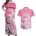 Personalised Pink Boronia of Hope Couples Matching Off Shoulder Maxi Dress and Hawaiian Shirt Australia’s Fight Against Breast Cancer - Aussie Hoodie