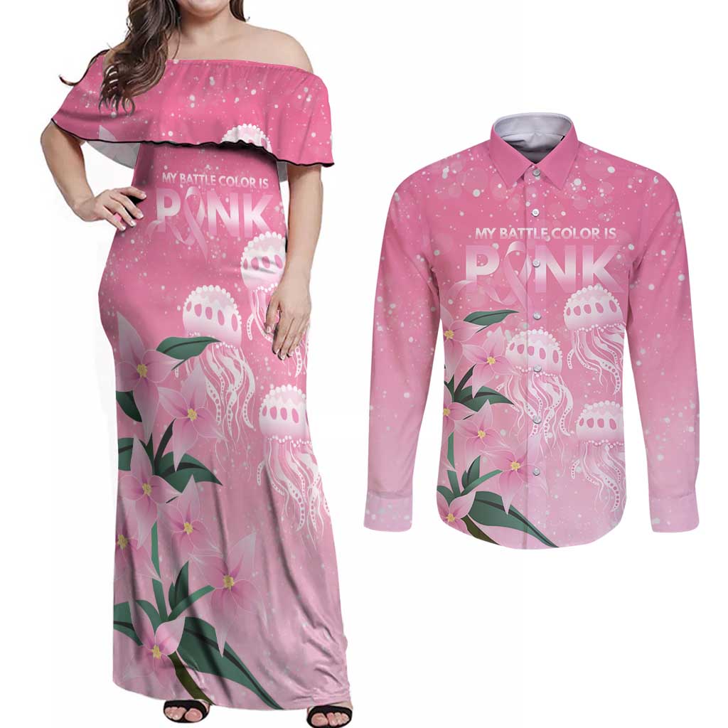 Personalised Pink Boronia of Hope Couples Matching Off Shoulder Maxi Dress and Long Sleeve Button Shirt Australia’s Fight Against Breast Cancer - Aussie Hoodie