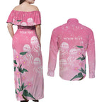 Personalised Pink Boronia of Hope Couples Matching Off Shoulder Maxi Dress and Long Sleeve Button Shirt Australia’s Fight Against Breast Cancer - Aussie Hoodie