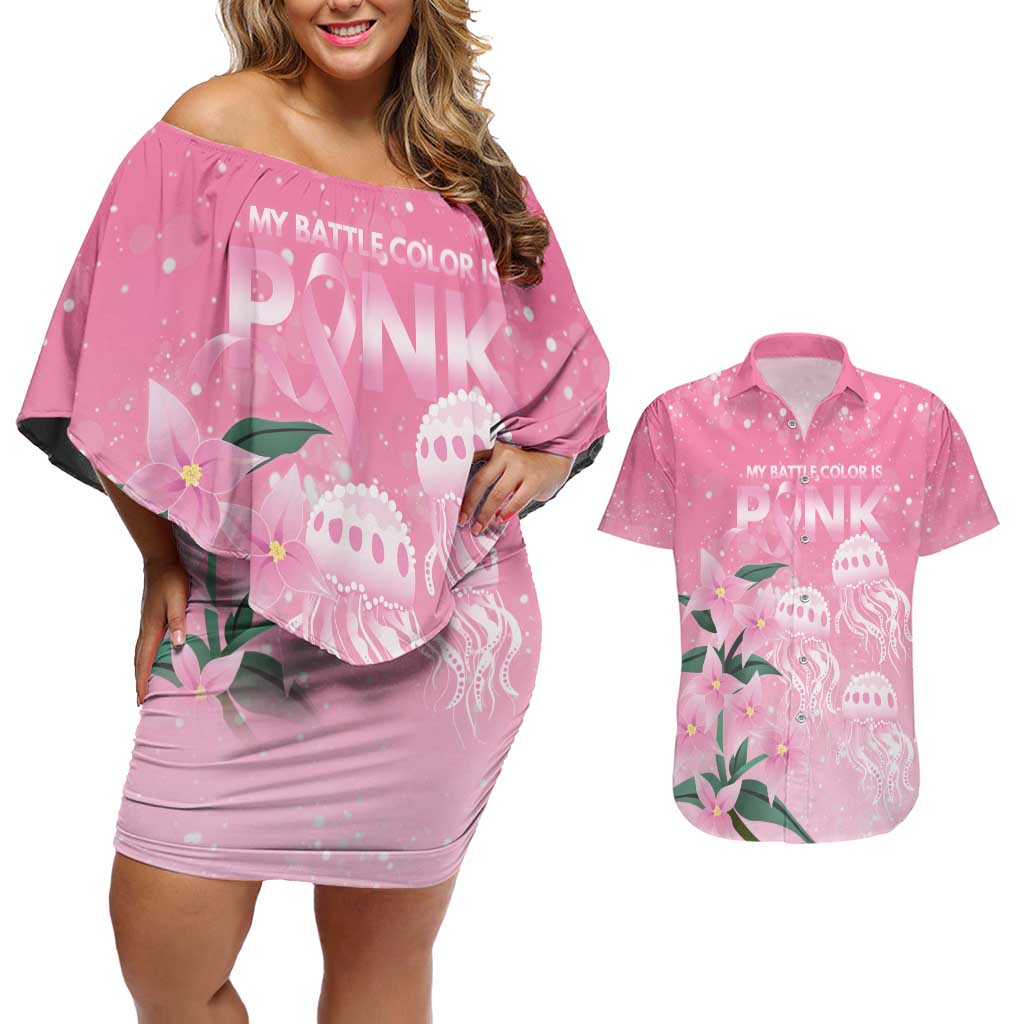 Personalised Pink Boronia of Hope Couples Matching Off Shoulder Short Dress and Hawaiian Shirt Australia’s Fight Against Breast Cancer - Aussie Hoodie