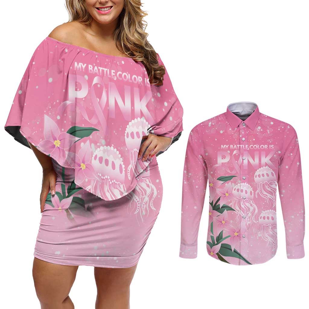 Personalised Pink Boronia of Hope Couples Matching Off Shoulder Short Dress and Long Sleeve Button Shirt Australia’s Fight Against Breast Cancer - Aussie Hoodie