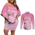 Personalised Pink Boronia of Hope Couples Matching Off Shoulder Short Dress and Long Sleeve Button Shirt Australia’s Fight Against Breast Cancer - Aussie Hoodie