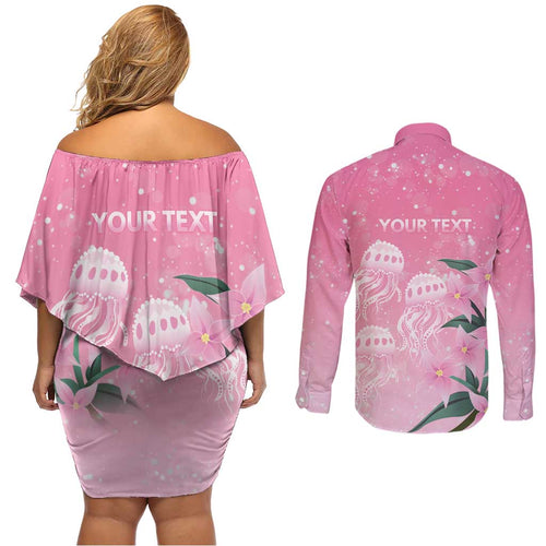 Personalised Pink Boronia of Hope Couples Matching Off Shoulder Short Dress and Long Sleeve Button Shirt Australia’s Fight Against Breast Cancer - Aussie Hoodie