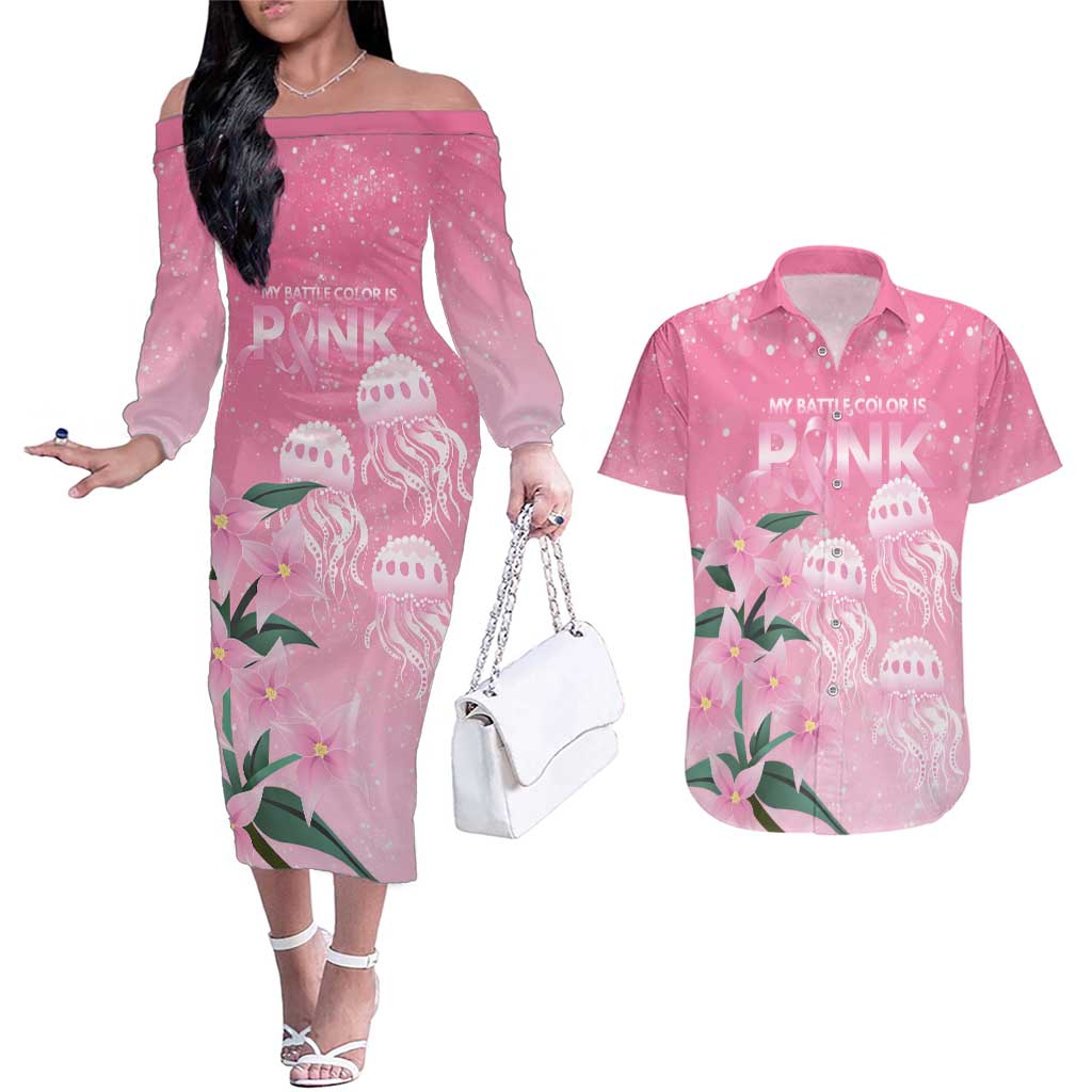 Personalised Pink Boronia of Hope Couples Matching Off The Shoulder Long Sleeve Dress and Hawaiian Shirt Australia’s Fight Against Breast Cancer - Aussie Hoodie