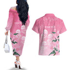 Personalised Pink Boronia of Hope Couples Matching Off The Shoulder Long Sleeve Dress and Hawaiian Shirt Australia’s Fight Against Breast Cancer - Aussie Hoodie