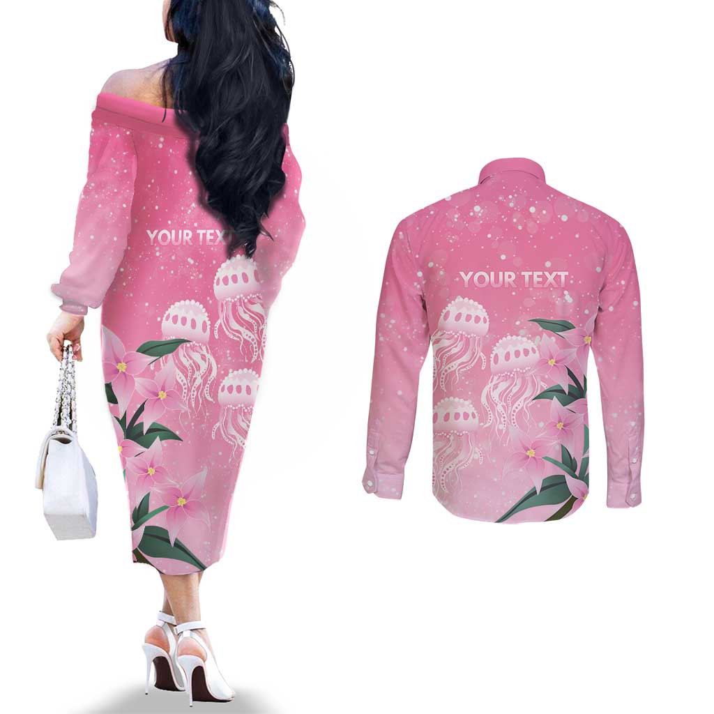 Personalised Pink Boronia of Hope Couples Matching Off The Shoulder Long Sleeve Dress and Long Sleeve Button Shirt Australia’s Fight Against Breast Cancer - Aussie Hoodie