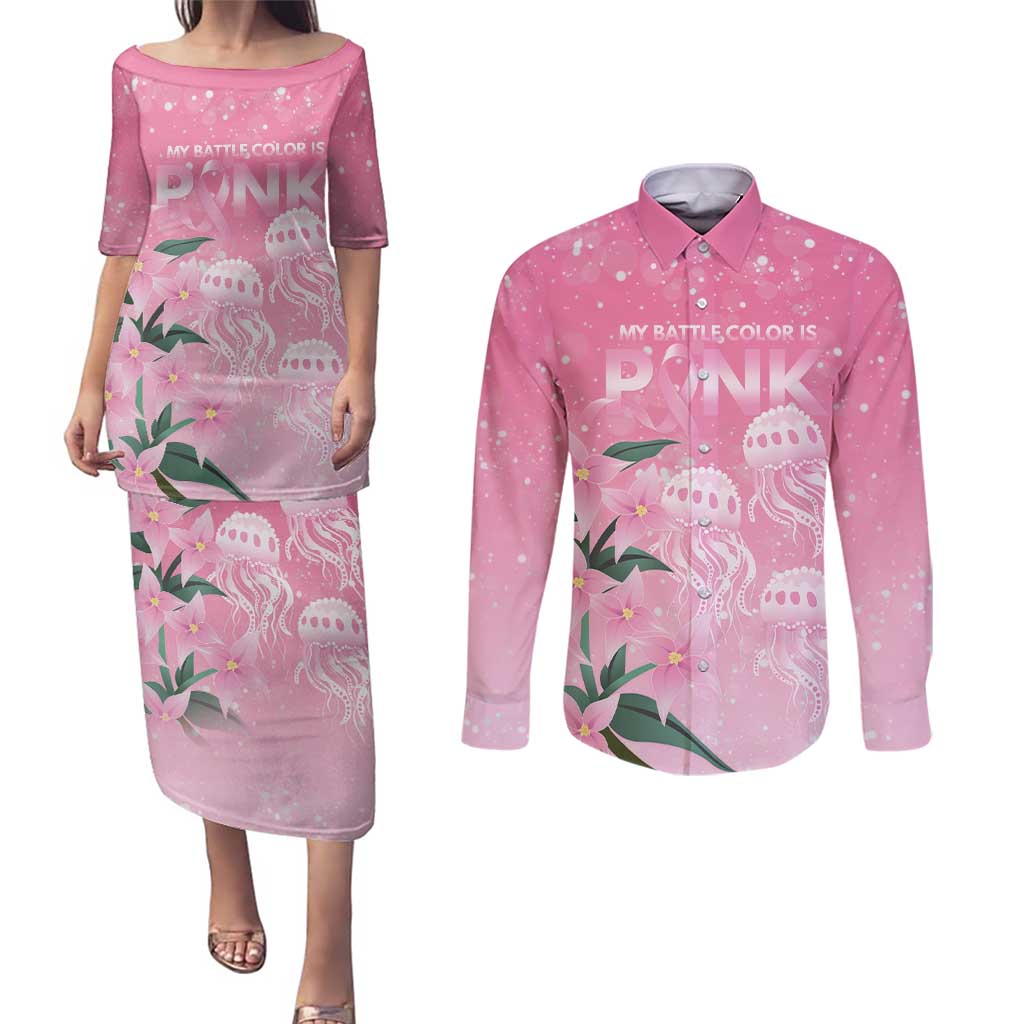 Personalised Pink Boronia of Hope Couples Matching Puletasi and Long Sleeve Button Shirt Australia’s Fight Against Breast Cancer - Aussie Hoodie