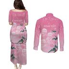 Personalised Pink Boronia of Hope Couples Matching Puletasi and Long Sleeve Button Shirt Australia’s Fight Against Breast Cancer - Aussie Hoodie
