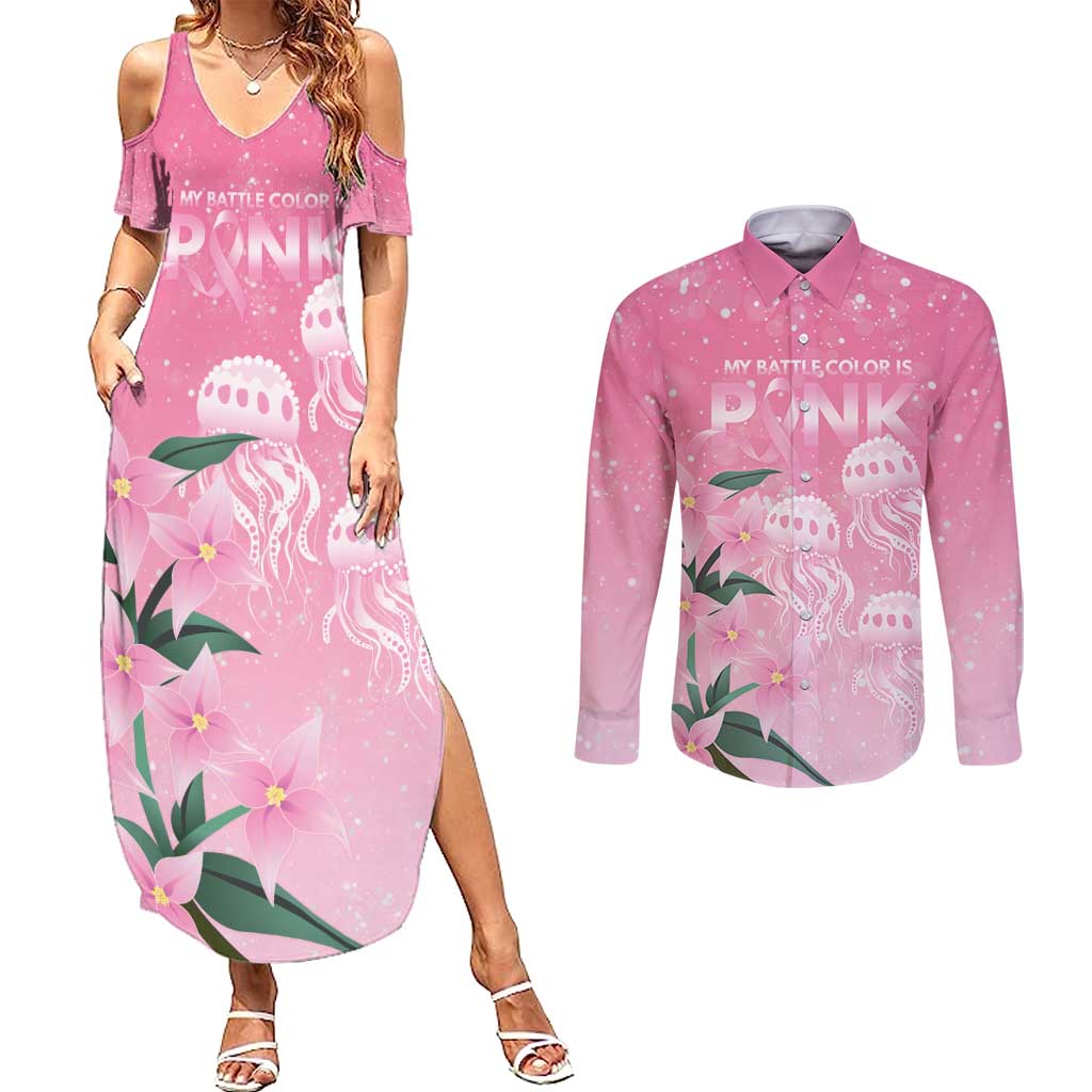 Personalised Pink Boronia of Hope Couples Matching Summer Maxi Dress and Long Sleeve Button Shirt Australia’s Fight Against Breast Cancer - Aussie Hoodie