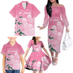 Personalised Pink Boronia of Hope Family Matching Off The Shoulder Long Sleeve Dress and Hawaiian Shirt Australia’s Fight Against Breast Cancer - Aussie Hoodie
