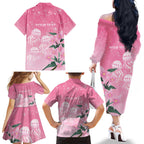 Personalised Pink Boronia of Hope Family Matching Off The Shoulder Long Sleeve Dress and Hawaiian Shirt Australia’s Fight Against Breast Cancer - Aussie Hoodie