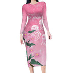 Personalised Pink Boronia of Hope Long Sleeve Bodycon Dress Australia’s Fight Against Breast Cancer - Aussie Hoodie