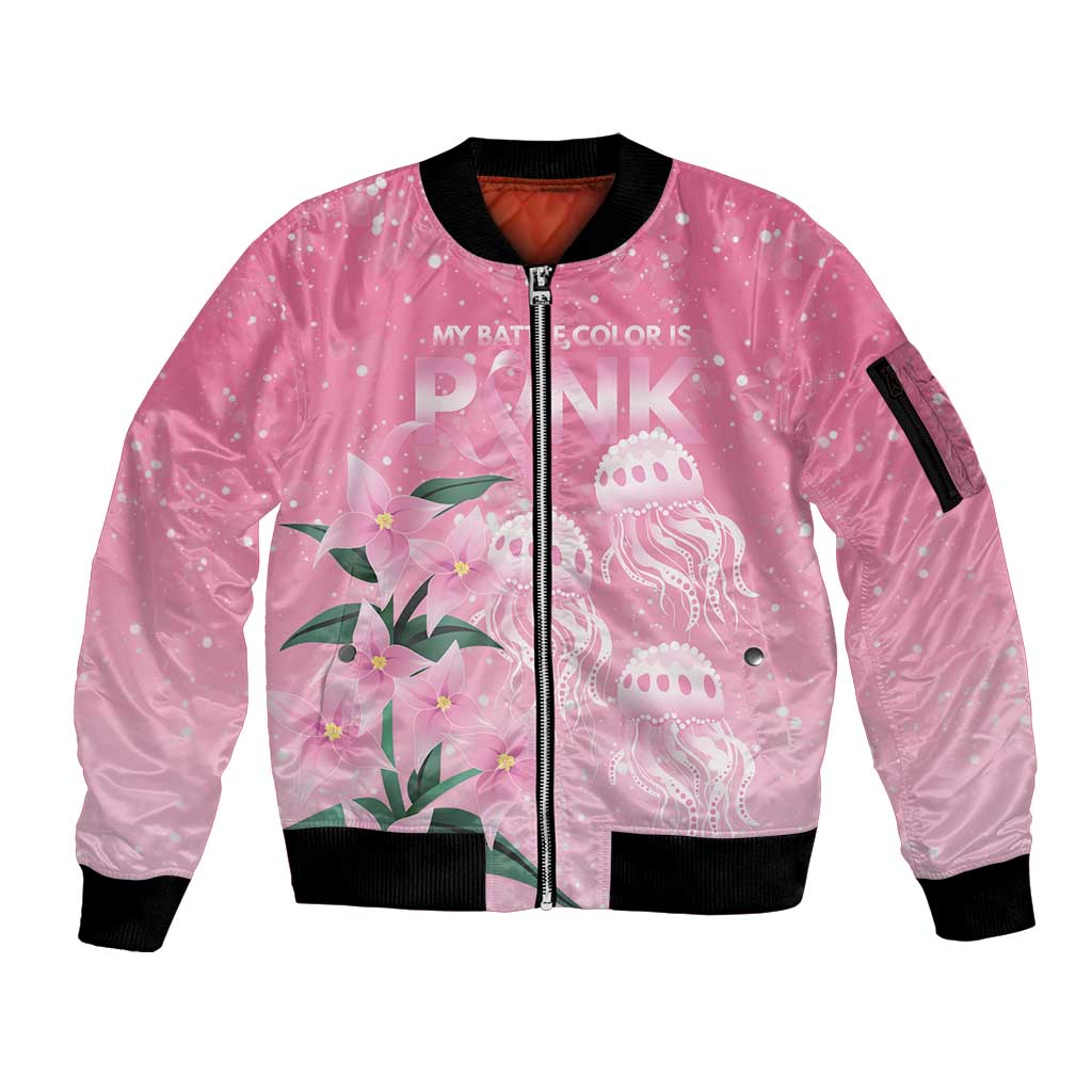 Personalised Pink Boronia of Hope Sleeve Zip Bomber Jacket Australia’s Fight Against Breast Cancer - Aussie Hoodie