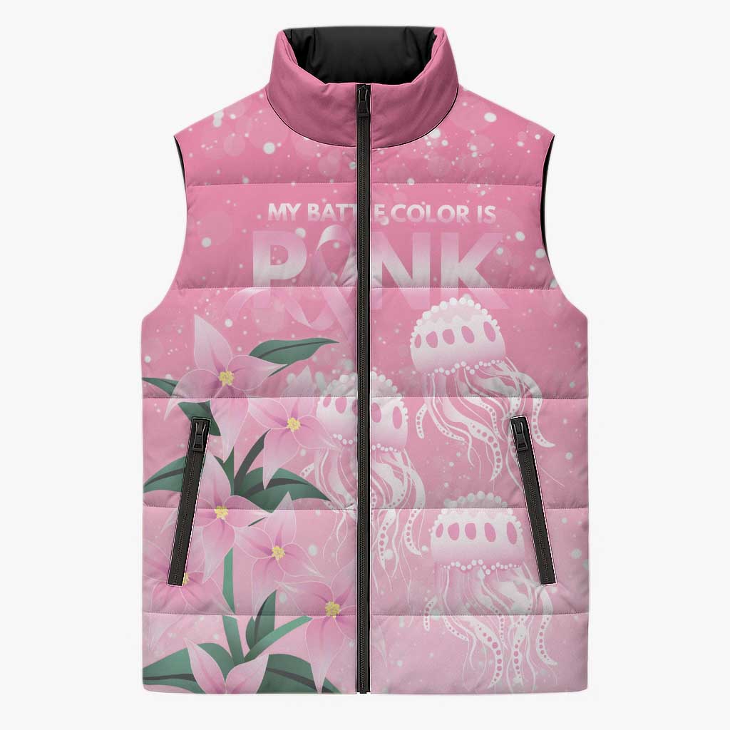 Personalised Pink Boronia of Hope Sleeveless Puffer Jacket Australia’s Fight Against Breast Cancer - Aussie Hoodie