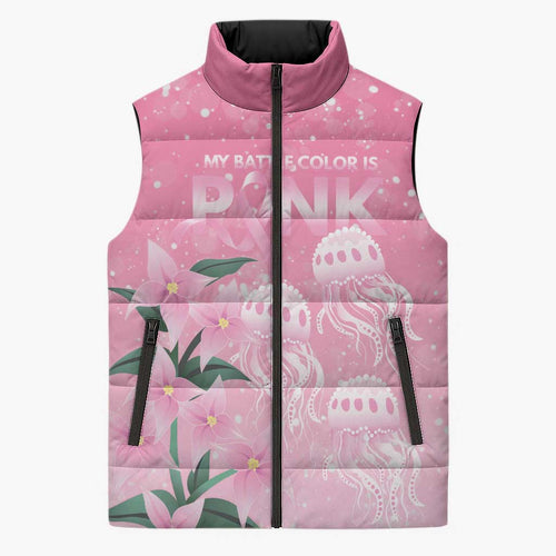 Personalised Pink Boronia of Hope Sleeveless Puffer Jacket Australia’s Fight Against Breast Cancer - Aussie Hoodie