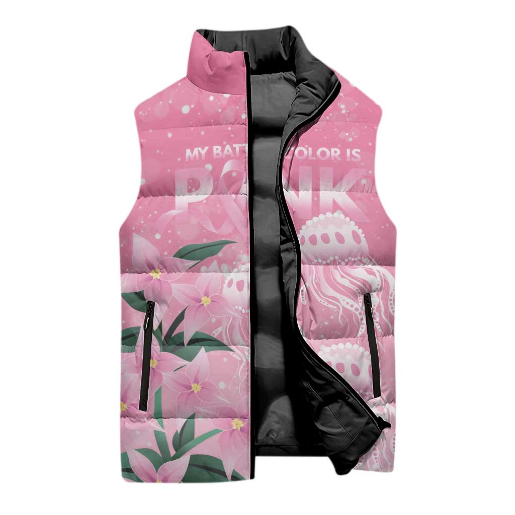Personalised Pink Boronia of Hope Sleeveless Puffer Jacket Australia’s Fight Against Breast Cancer - Aussie Hoodie