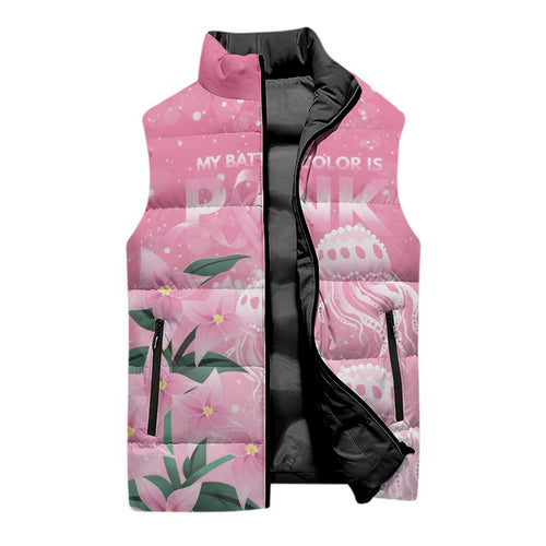 Personalised Pink Boronia of Hope Sleeveless Puffer Jacket Australia’s Fight Against Breast Cancer - Aussie Hoodie