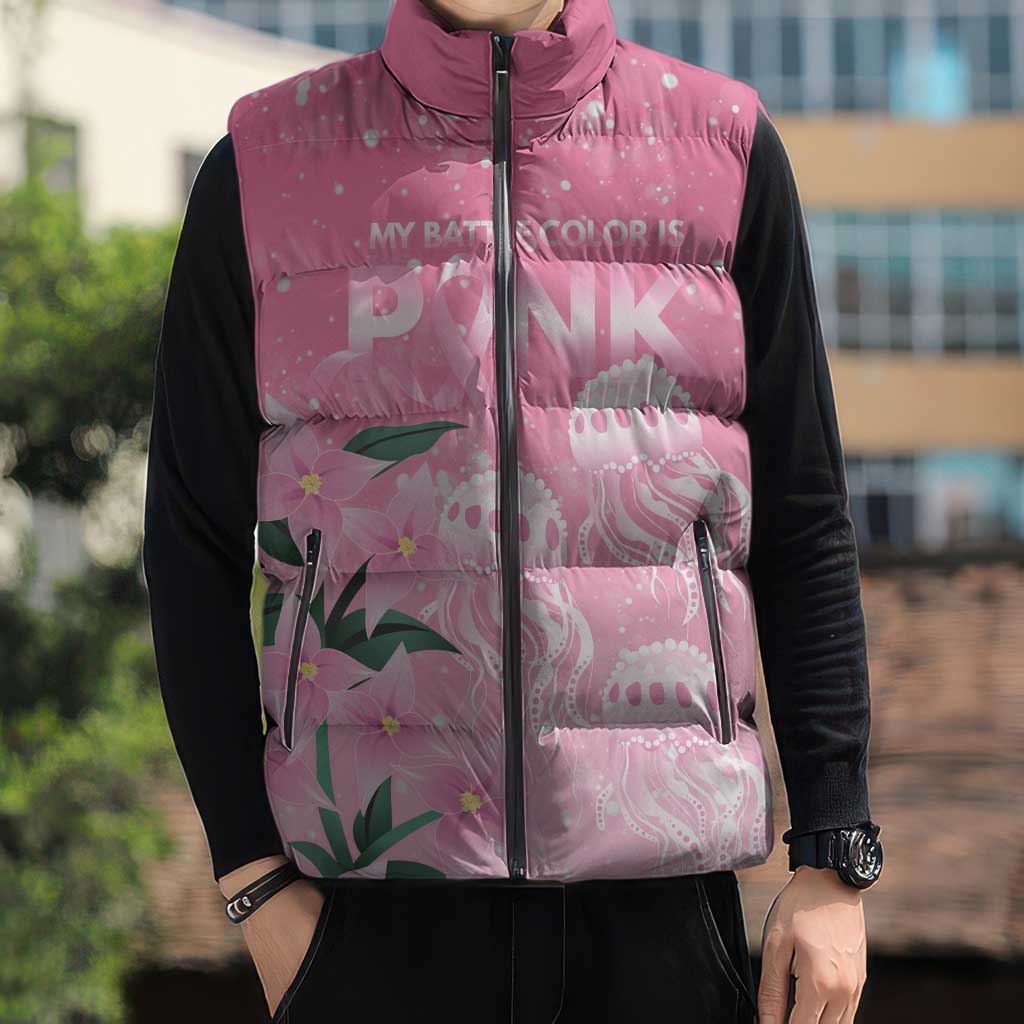 Personalised Pink Boronia of Hope Sleeveless Puffer Jacket Australia’s Fight Against Breast Cancer - Aussie Hoodie