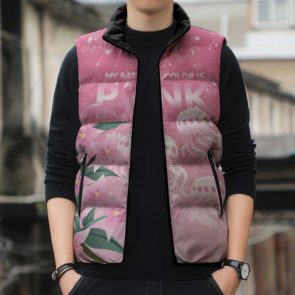 Personalised Pink Boronia of Hope Sleeveless Puffer Jacket Australia’s Fight Against Breast Cancer - Aussie Hoodie