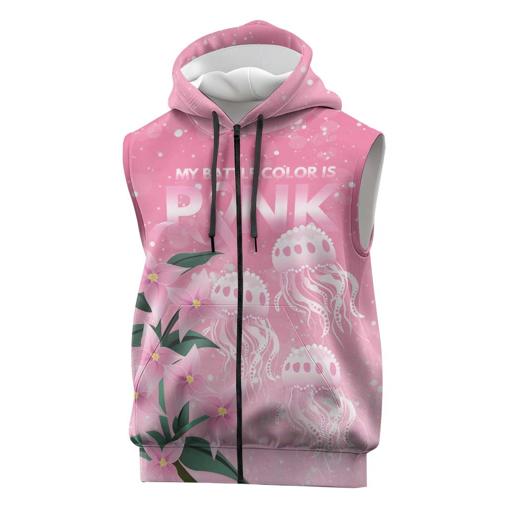 Personalised Pink Boronia of Hope Sleeveless Zip Hoodie Australias Fight Against Breast Cancer LT9