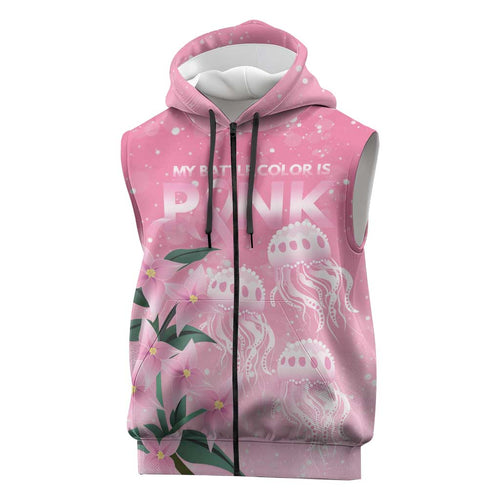 Personalised Pink Boronia of Hope Sleeveless Zip Hoodie Australias Fight Against Breast Cancer LT9