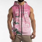 Personalised Pink Boronia of Hope Sleeveless Zip Hoodie Australias Fight Against Breast Cancer LT9