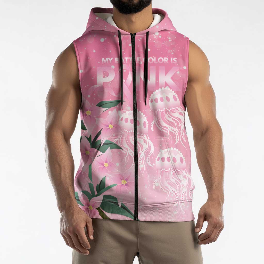 Personalised Pink Boronia of Hope Sleeveless Zip Hoodie Australias Fight Against Breast Cancer LT9