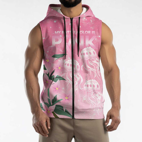 Personalised Pink Boronia of Hope Sleeveless Zip Hoodie Australias Fight Against Breast Cancer LT9