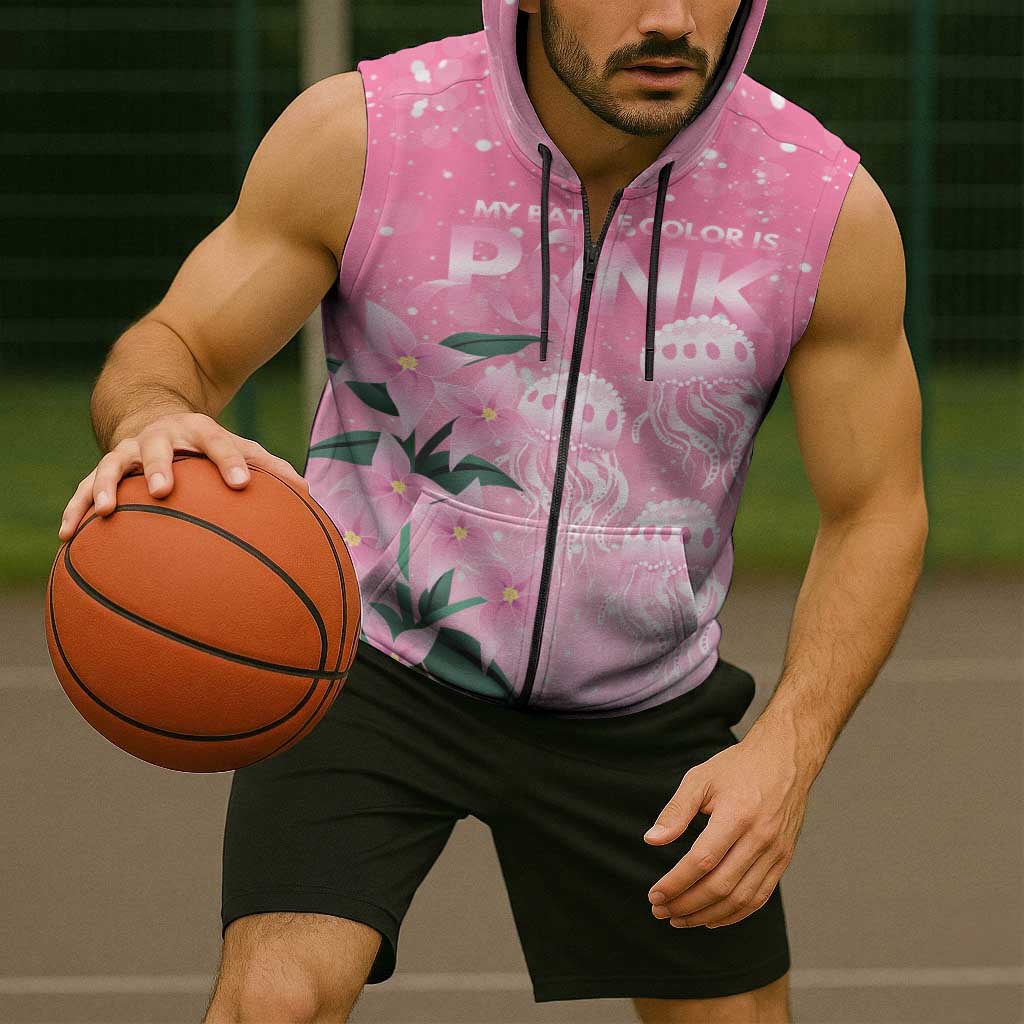 Personalised Pink Boronia of Hope Sleeveless Zip Hoodie Australias Fight Against Breast Cancer LT9
