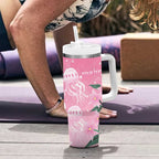 Personalised Pink Boronia of Hope Tumbler With Handle Australia’s Fight Against Breast Cancer - Aussie Hoodie