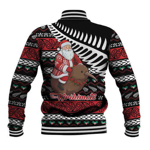 New Zealand Kiwi Santa Christmas Baseball Jacket He Wairua Kirihimete - Aussie Hoodie