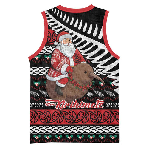 New Zealand Kiwi Santa Christmas Basketball Jersey He Wairua Kirihimete - Aussie Hoodie