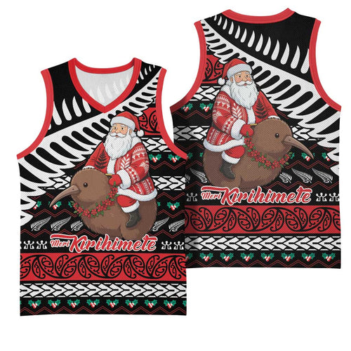 New Zealand Kiwi Santa Christmas Basketball Jersey He Wairua Kirihimete - Aussie Hoodie