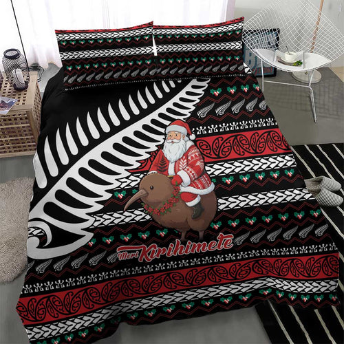 New Zealand Kiwi Santa Christmas Bedding Set He Wairua Kirihimete - Aussie Hoodie