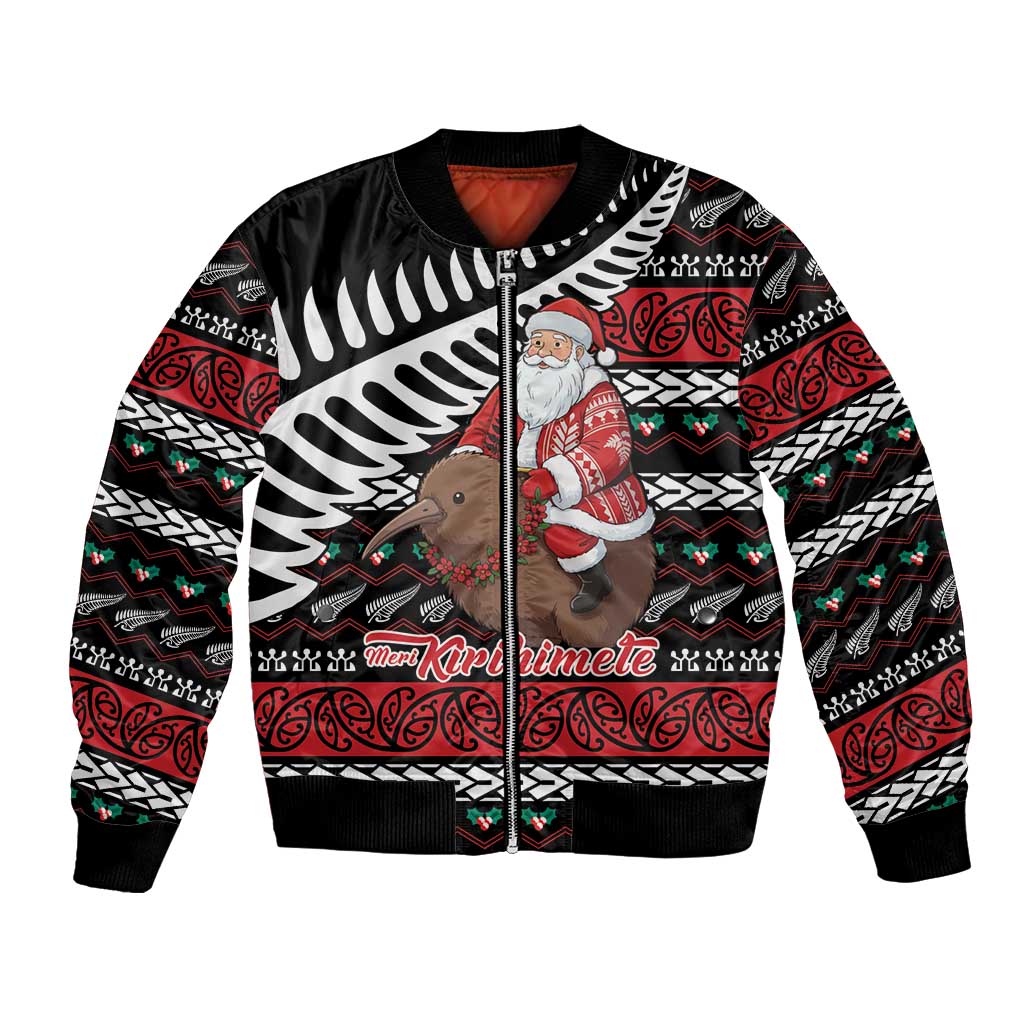 New Zealand Kiwi Santa Christmas Bomber Jacket He Wairua Kirihimete - Aussie Hoodie
