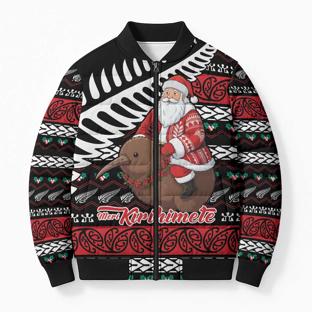 New Zealand Kiwi Santa Christmas Bomber Puffer Jacket He Wairua Kirihimete - Aussie Hoodie