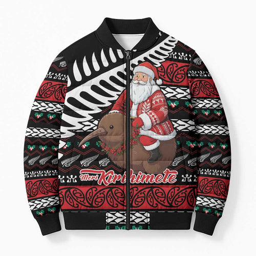 New Zealand Kiwi Santa Christmas Bomber Puffer Jacket He Wairua Kirihimete - Aussie Hoodie