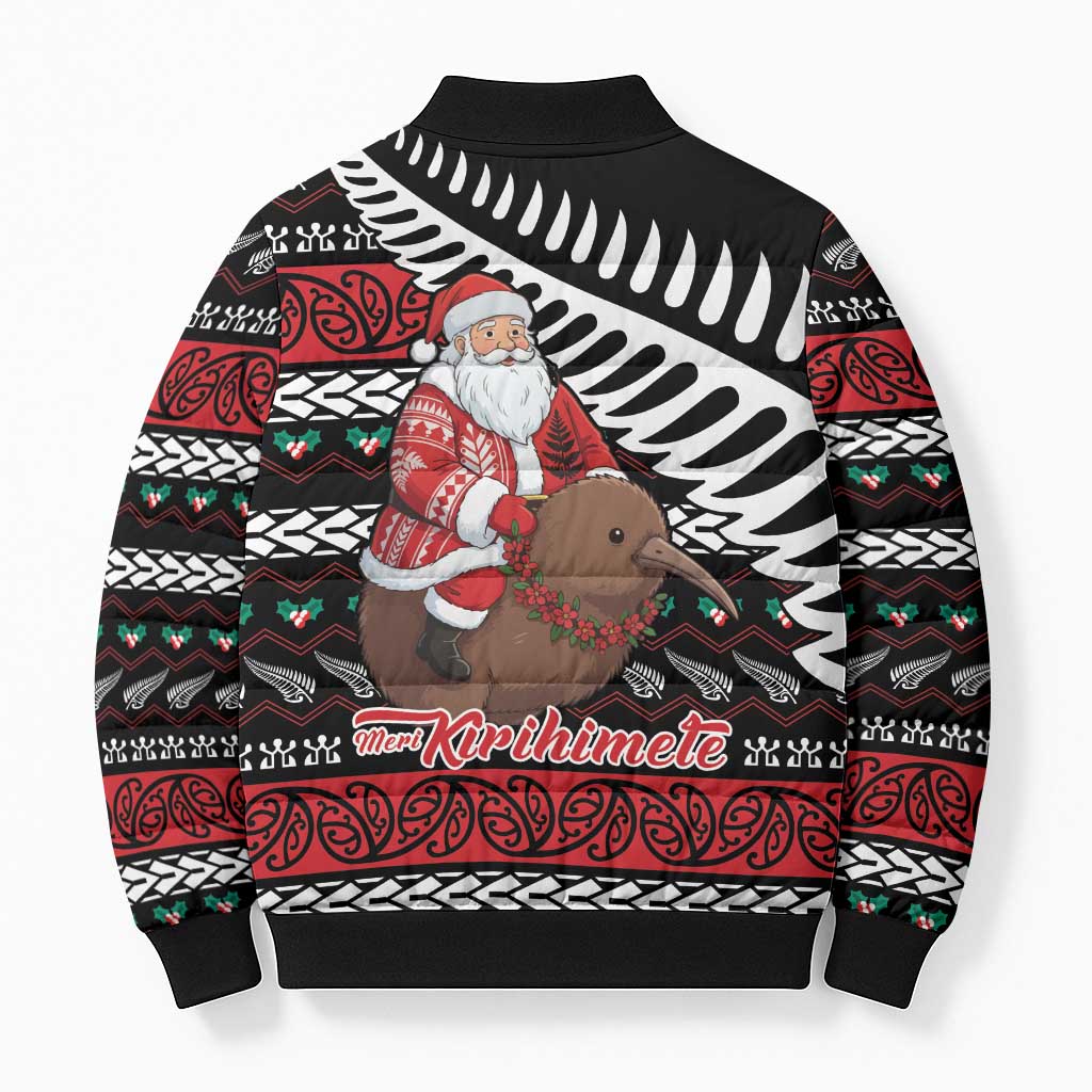 New Zealand Kiwi Santa Christmas Bomber Puffer Jacket He Wairua Kirihimete - Aussie Hoodie