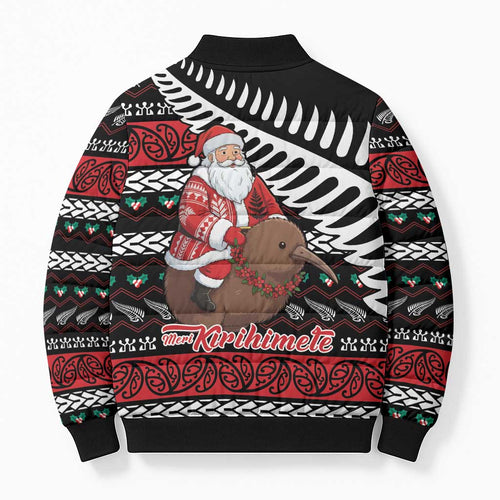 New Zealand Kiwi Santa Christmas Bomber Puffer Jacket He Wairua Kirihimete - Aussie Hoodie
