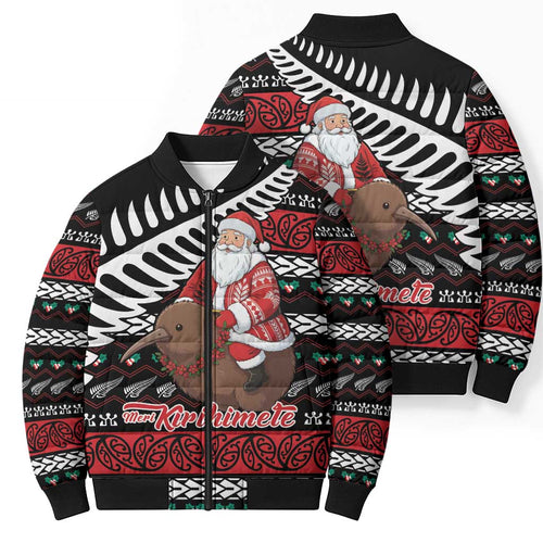 New Zealand Kiwi Santa Christmas Bomber Puffer Jacket He Wairua Kirihimete - Aussie Hoodie