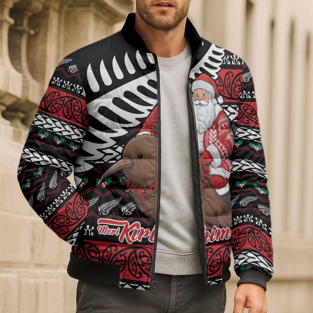 New Zealand Kiwi Santa Christmas Bomber Puffer Jacket He Wairua Kirihimete - Aussie Hoodie