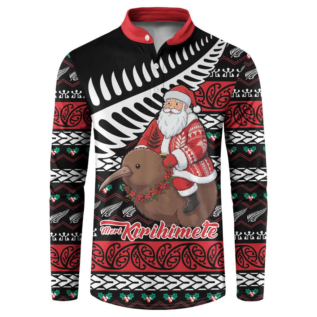 New Zealand Kiwi Santa Christmas Button Sweatshirt He Wairua Kirihimete - Aussie Hoodie