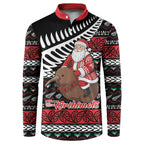 New Zealand Kiwi Santa Christmas Button Sweatshirt He Wairua Kirihimete - Aussie Hoodie